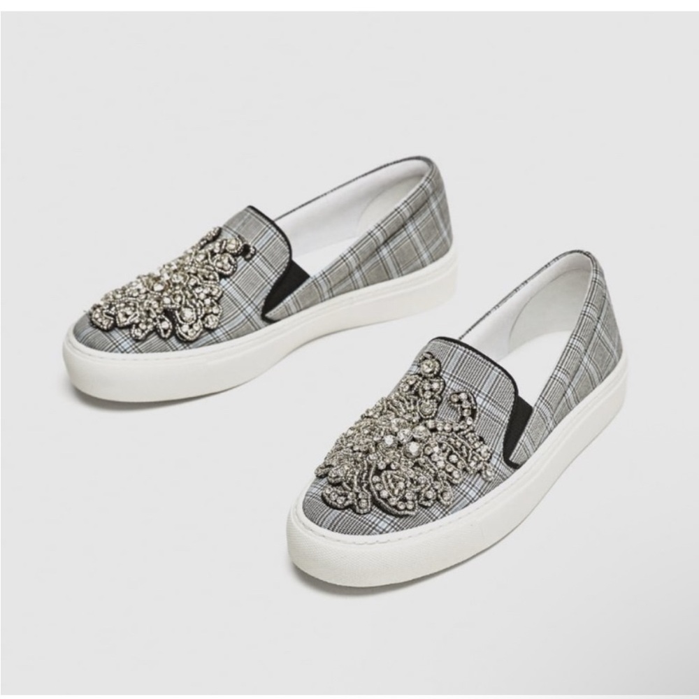 Zara Basic Embellished Slip-On Sneakers – Size 39